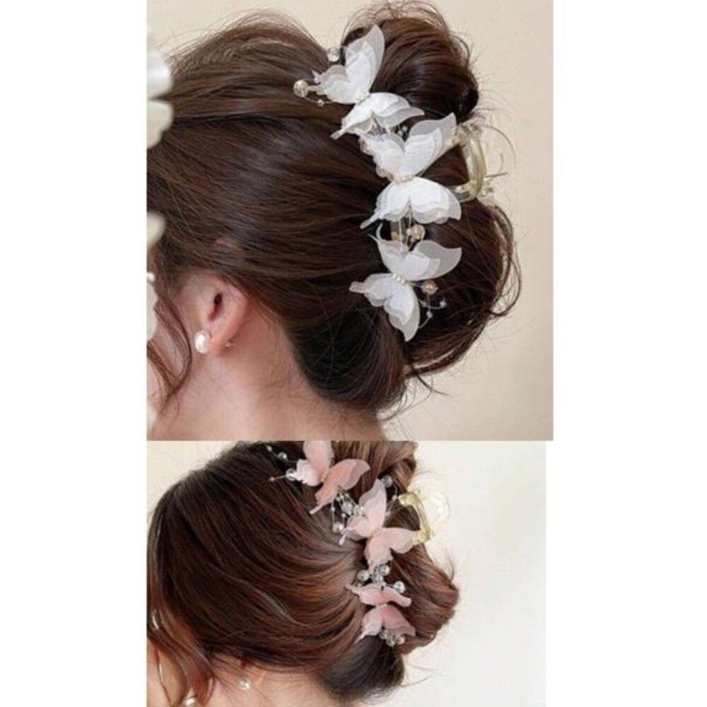 2pcs Butterfly Oversized Elegant Women's Claw Clips Hair Accessories FuschiaPink